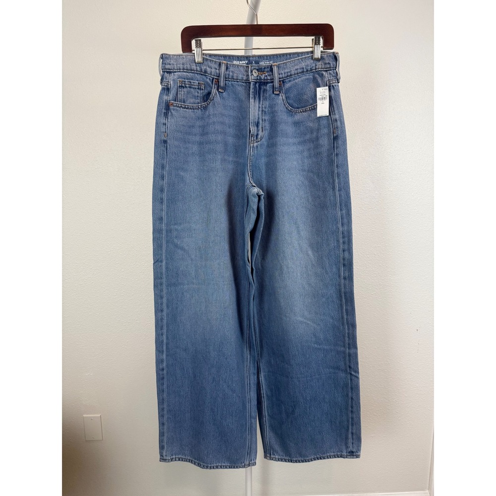 Old Navy Drapey Denim Mid-Rise Baggy Wide Leg Jeans Light Wash 8 Tall